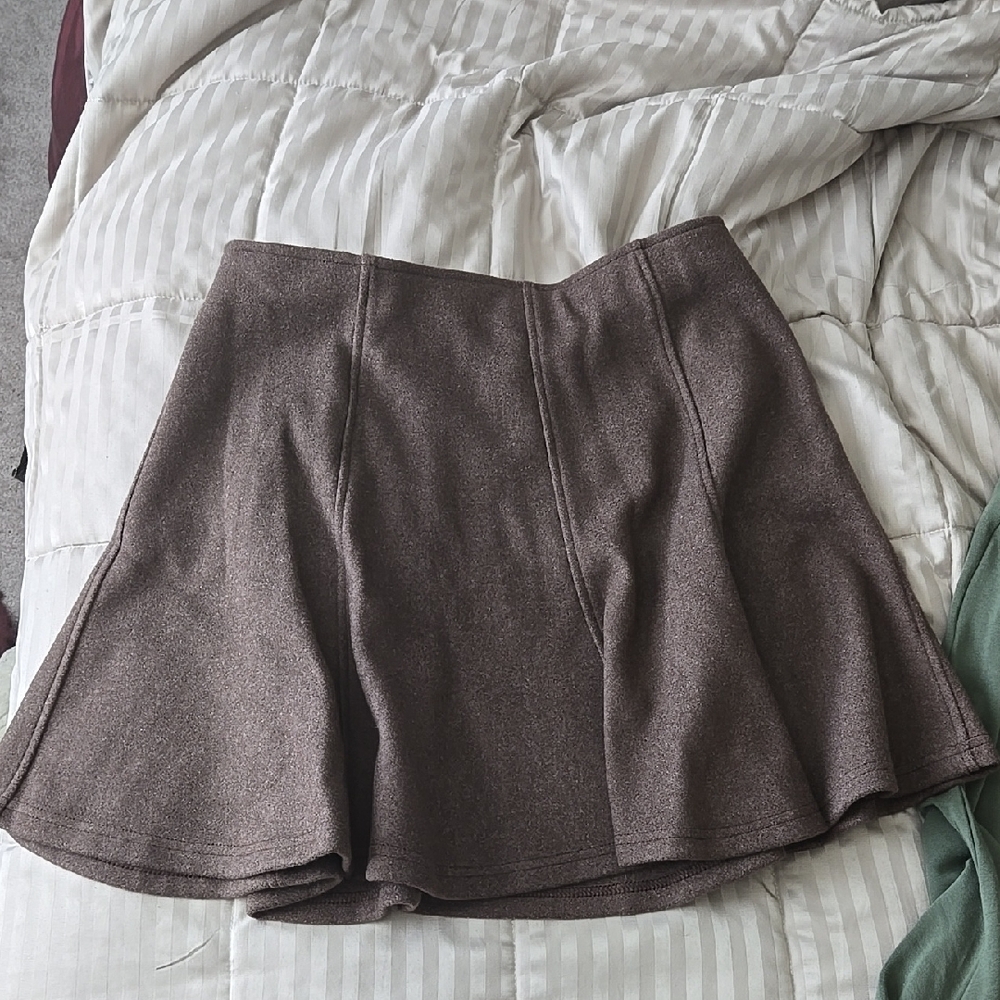 Brown Pleated Skater Mini Skirt for Work